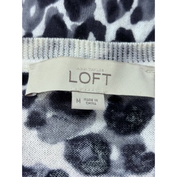 Ann Taylor Loft Black & White Leopard Print Button-Down Cardigan Sweater M 100% - Picture 10 of 11